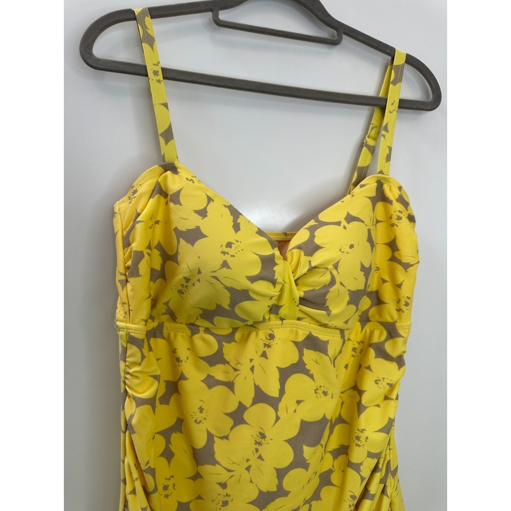 Shore Shapes Swimwear Yellow Floral Ruched Swim Dress Womens Size 14 Resort Vaca - Picture 13 of 16